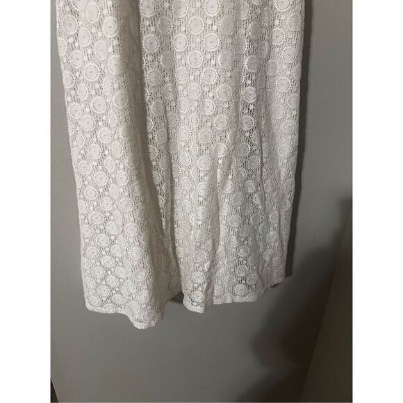 Ann Taylor Loft Women’s Size 4 Midi Dress Ivory Black Lace Overlay Side Zip - Picture 7 of 12